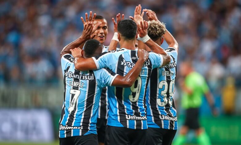 Jogadores do Grêmio em comemoração
