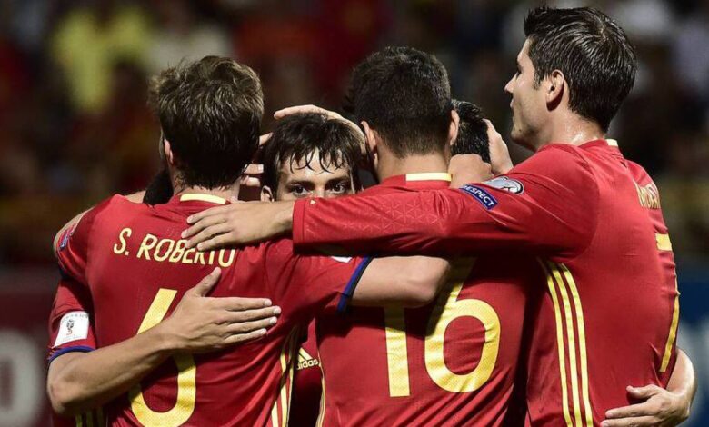 Jogadores da Seleção da Espanha em comemoração